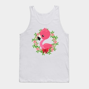 Christmas Flamingo, Christmas Wreath, Ornaments Tank Top